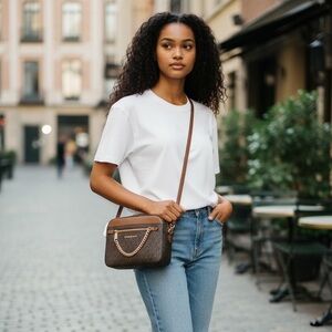 Michael Kors Brown and Gold Chain Crossbody Bag